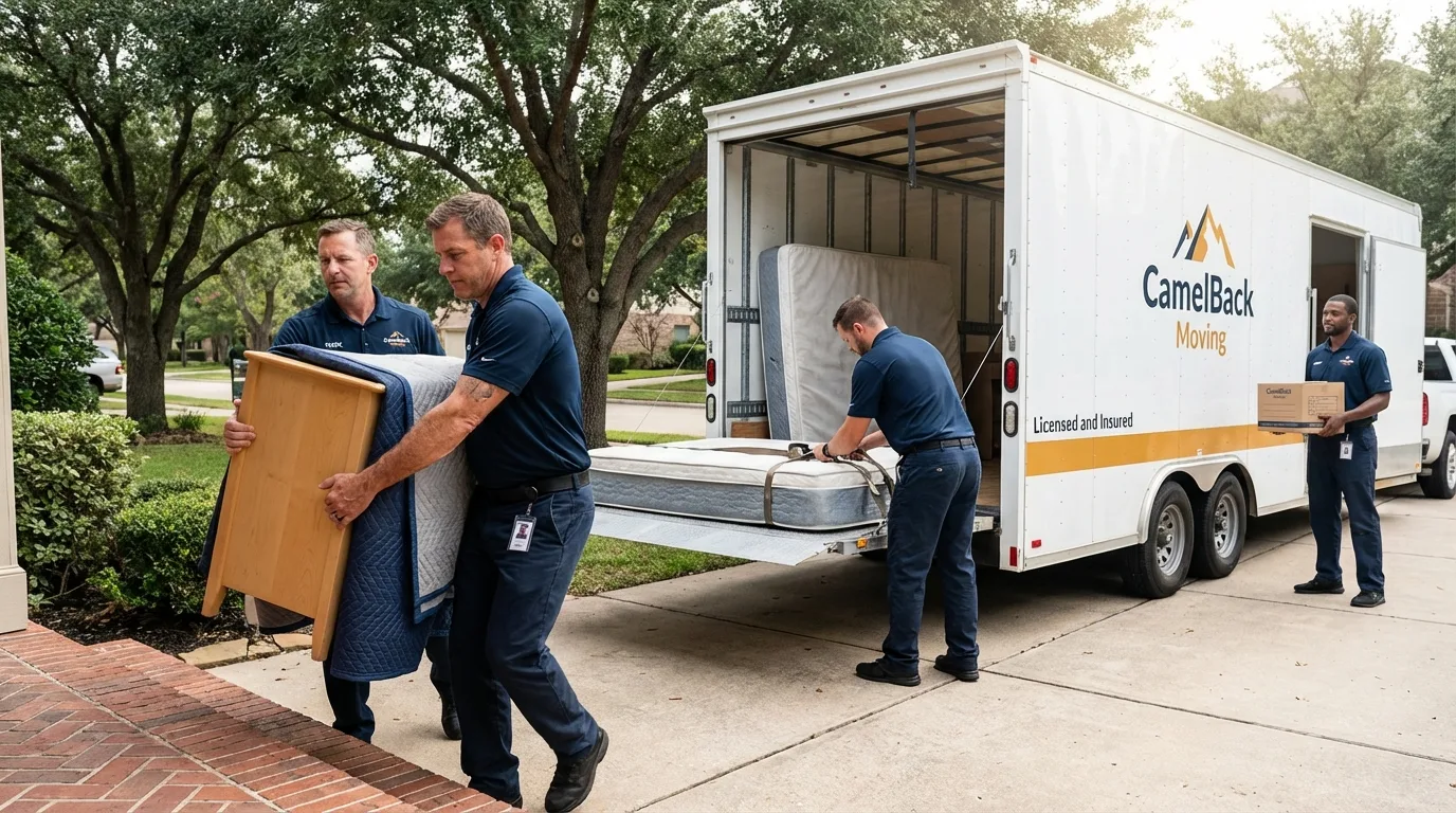 Crew loading residential truck for cross-state move from Mexico, NY